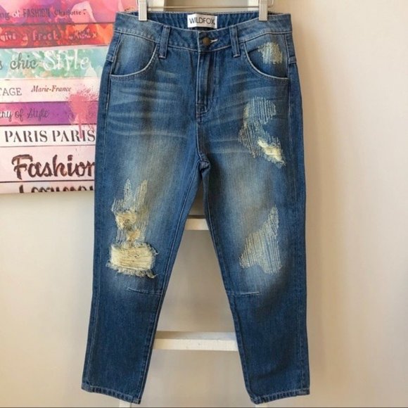 NWT Wildfox Distressed Cropped High Rise Slim Boyfriend Jeans Women's Size 24 - Picture 3 of 13